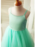 Turquoise Tulle Ivory Lace Two Piece Flower Girl Dress 